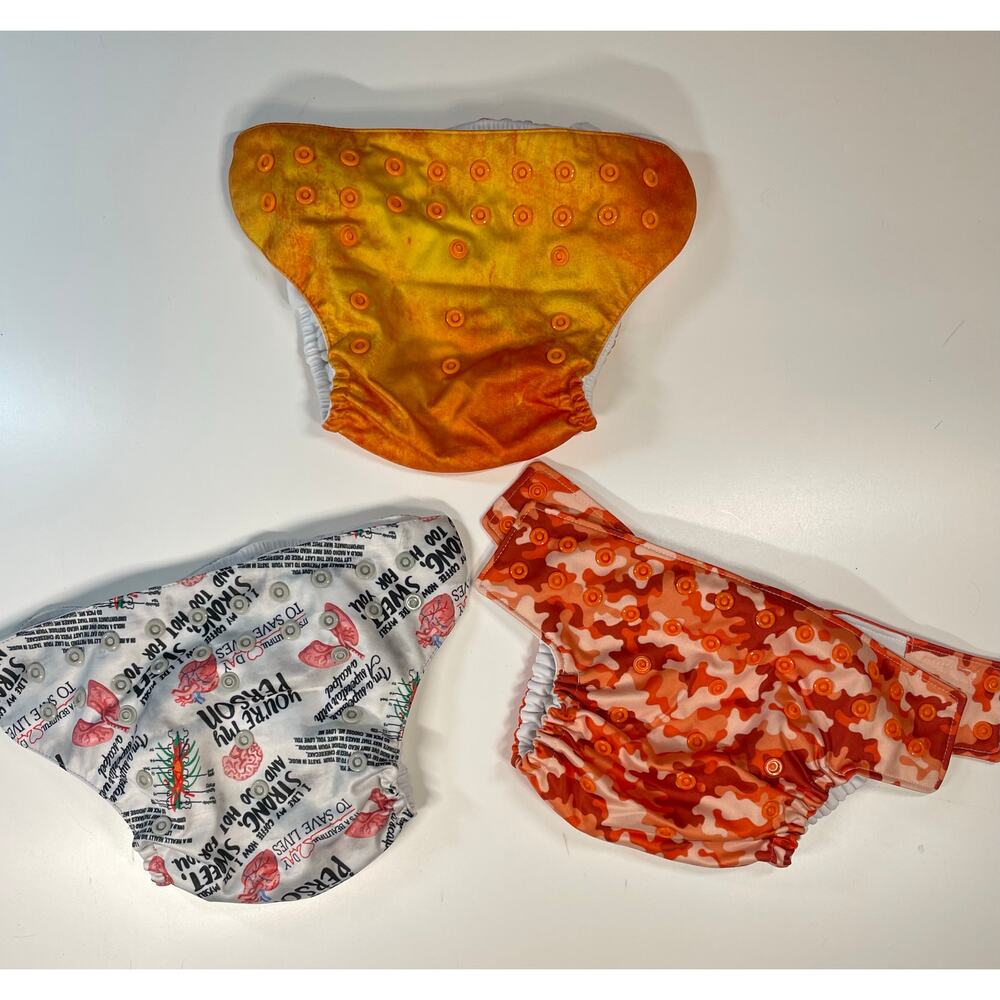 Mama Koala Bearly Clothed Cloth Diaper Lot Orange Novelty Snap OS 3 Pack pocket